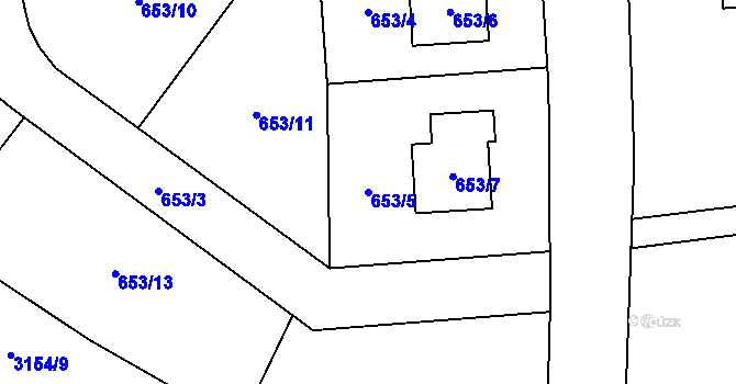 Parcela st. 653/5 v KÚ Hrabová, Katastrální mapa