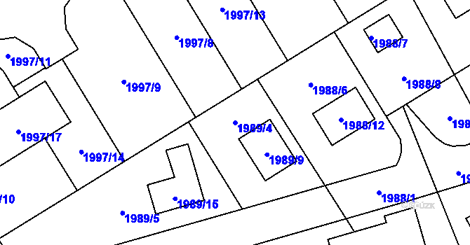 Parcela st. 1989/4 v KÚ Hrabová, Katastrální mapa