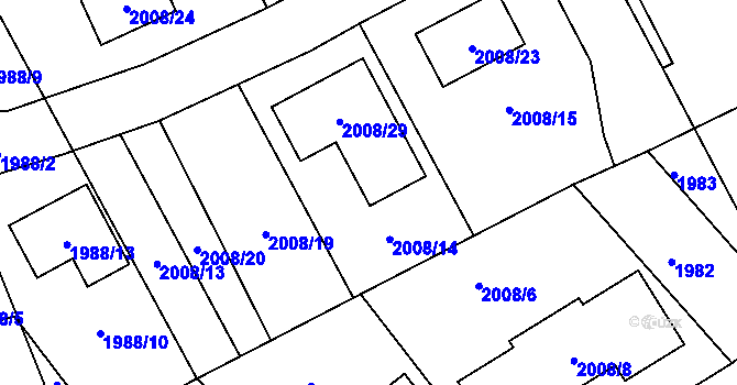 Parcela st. 2008/14 v KÚ Hrabová, Katastrální mapa