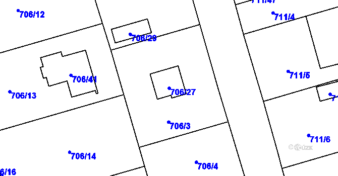 Parcela st. 706/27 v KÚ Hrabová, Katastrální mapa