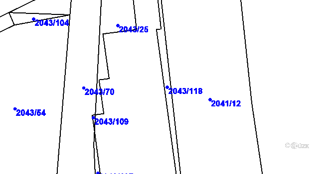 Parcela st. 2043/118 v KÚ Hrabová, Katastrální mapa
