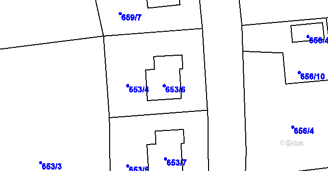 Parcela st. 653/6 v KÚ Hrabová, Katastrální mapa