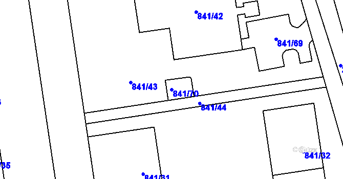 Parcela st. 841/70 v KÚ Hrabová, Katastrální mapa