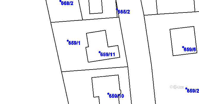 Parcela st. 659/11 v KÚ Hrabová, Katastrální mapa