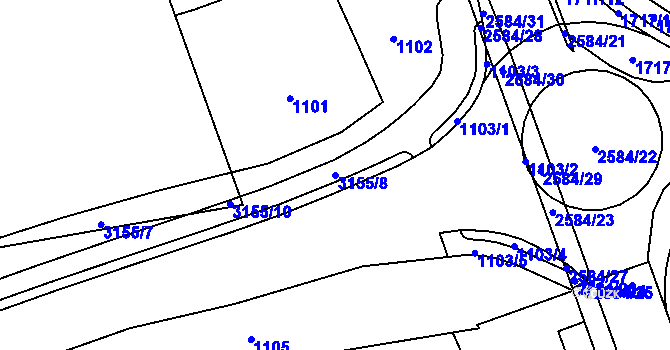 Parcela st. 3155/8 v KÚ Hrabová, Katastrální mapa