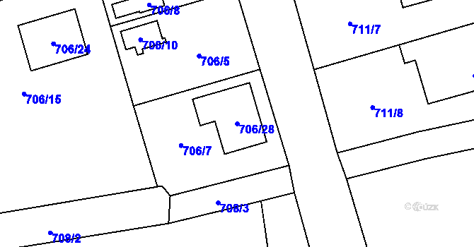 Parcela st. 706/28 v KÚ Hrabová, Katastrální mapa