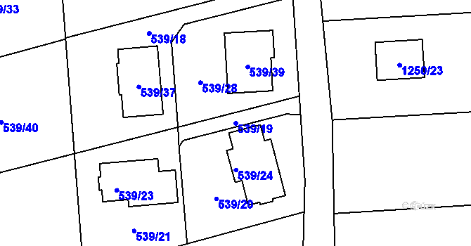 Parcela st. 539/19 v KÚ Hrabová, Katastrální mapa