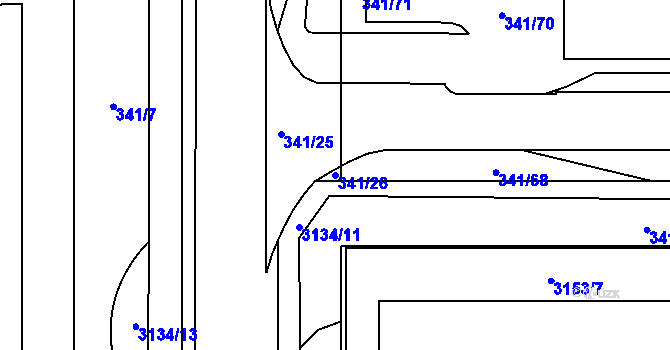 Parcela st. 341/26 v KÚ Hrabová, Katastrální mapa