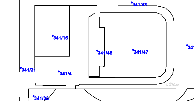 Parcela st. 341/46 v KÚ Hrabová, Katastrální mapa