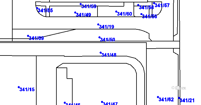 Parcela st. 341/48 v KÚ Hrabová, Katastrální mapa