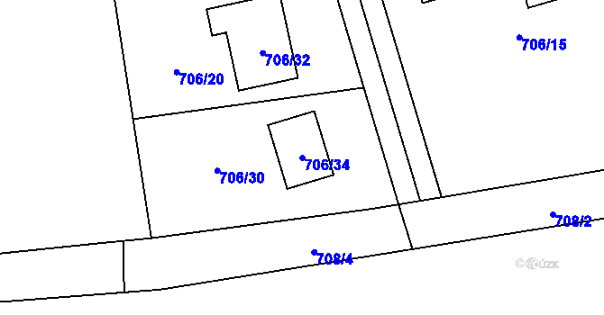 Parcela st. 706/34 v KÚ Hrabová, Katastrální mapa