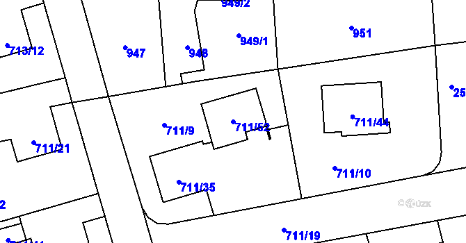 Parcela st. 711/52 v KÚ Hrabová, Katastrální mapa