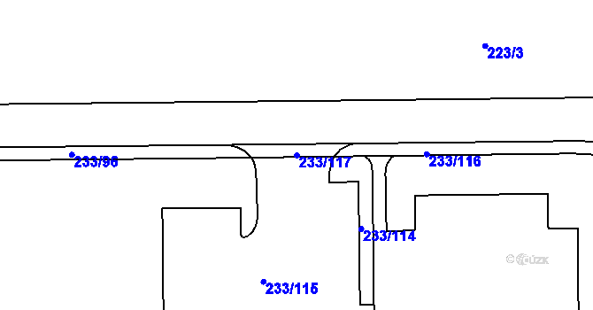 Parcela st. 233/117 v KÚ Hrabová, Katastrální mapa