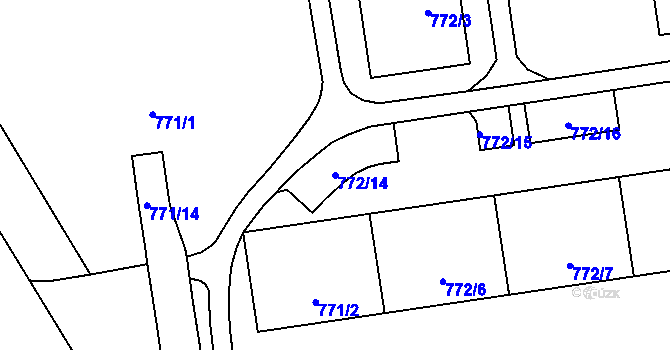 Parcela st. 772/14 v KÚ Hrabová, Katastrální mapa