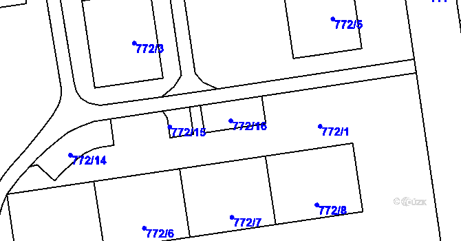 Parcela st. 772/16 v KÚ Hrabová, Katastrální mapa
