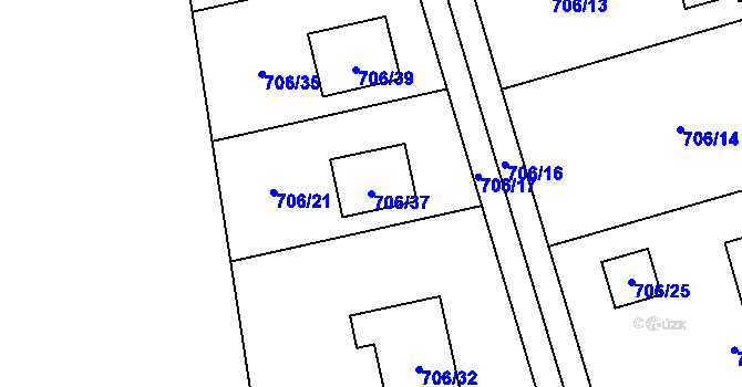 Parcela st. 706/37 v KÚ Hrabová, Katastrální mapa
