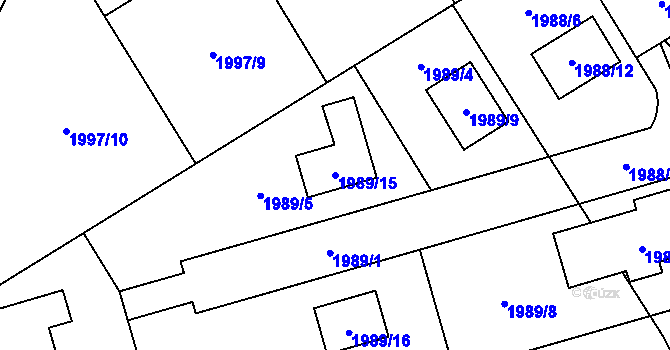 Parcela st. 1989/15 v KÚ Hrabová, Katastrální mapa