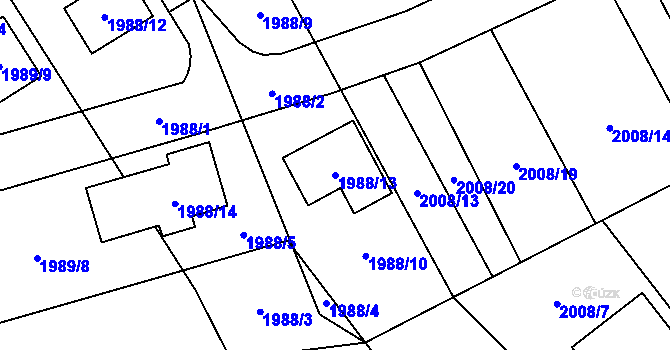 Parcela st. 1988/13 v KÚ Hrabová, Katastrální mapa