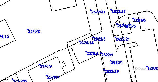 Parcela st. 2376/14 v KÚ Hrabová, Katastrální mapa