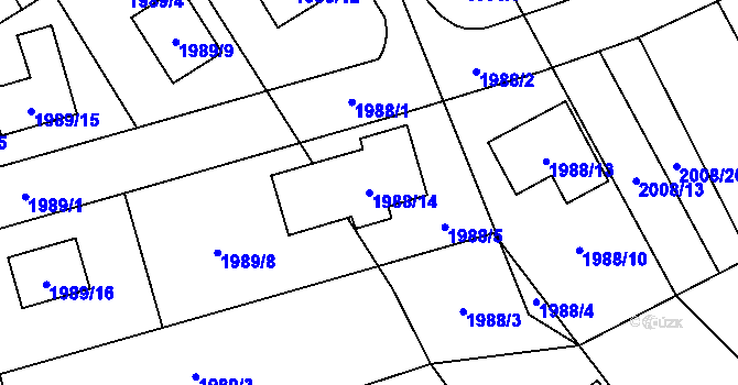 Parcela st. 1988/14 v KÚ Hrabová, Katastrální mapa