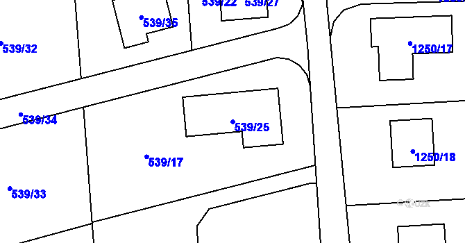 Parcela st. 539/25 v KÚ Hrabová, Katastrální mapa