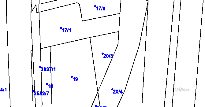 Parcela st. 20/3 v KÚ Hrabová, Katastrální mapa