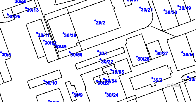 Parcela st. 30/1 v KÚ Hrabová, Katastrální mapa