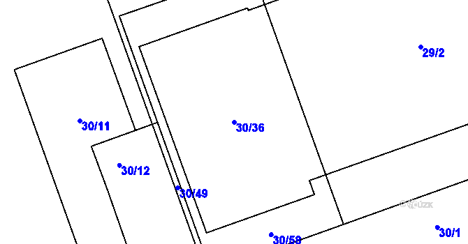 Parcela st. 30/36 v KÚ Hrabová, Katastrální mapa