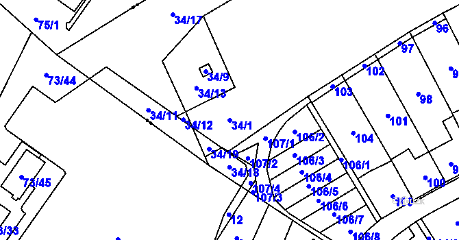 Parcela st. 34/1 v KÚ Hrabová, Katastrální mapa