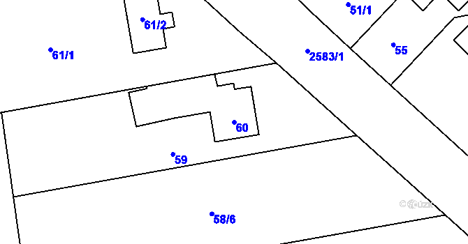 Parcela st. 60 v KÚ Hrabová, Katastrální mapa
