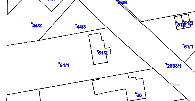 Parcela st. 61/2 v KÚ Hrabová, Katastrální mapa