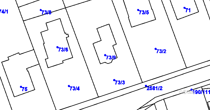 Parcela st. 73/9 v KÚ Hrabová, Katastrální mapa