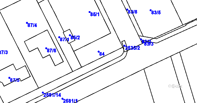 Parcela st. 84 v KÚ Hrabová, Katastrální mapa