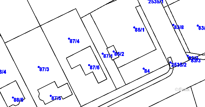 Parcela st. 87/1 v KÚ Hrabová, Katastrální mapa