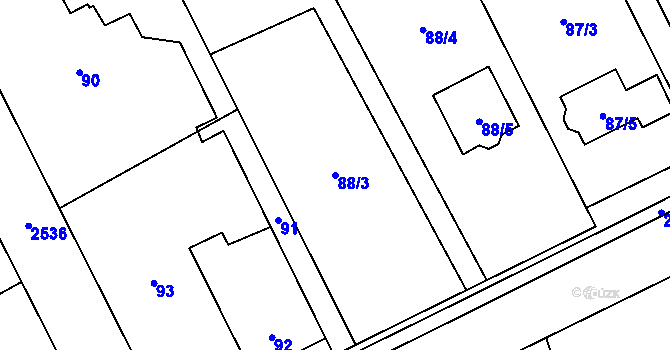 Parcela st. 88/3 v KÚ Hrabová, Katastrální mapa