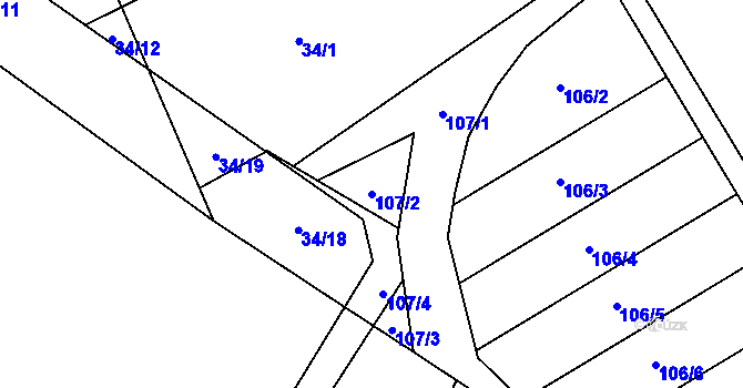 Parcela st. 107/2 v KÚ Hrabová, Katastrální mapa
