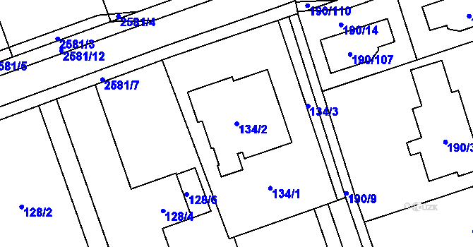 Parcela st. 134/2 v KÚ Hrabová, Katastrální mapa