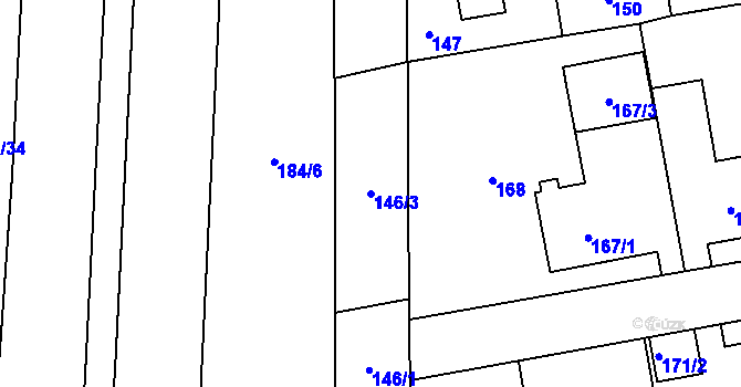 Parcela st. 146/3 v KÚ Hrabová, Katastrální mapa