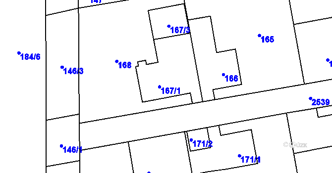 Parcela st. 167 v KÚ Hrabová, Katastrální mapa