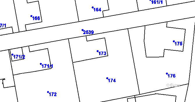 Parcela st. 173 v KÚ Hrabová, Katastrální mapa