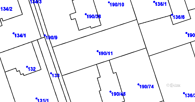 Parcela st. 190/11 v KÚ Hrabová, Katastrální mapa