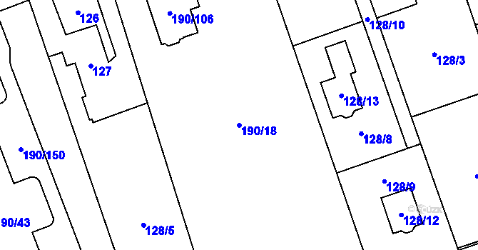 Parcela st. 190/18 v KÚ Hrabová, Katastrální mapa