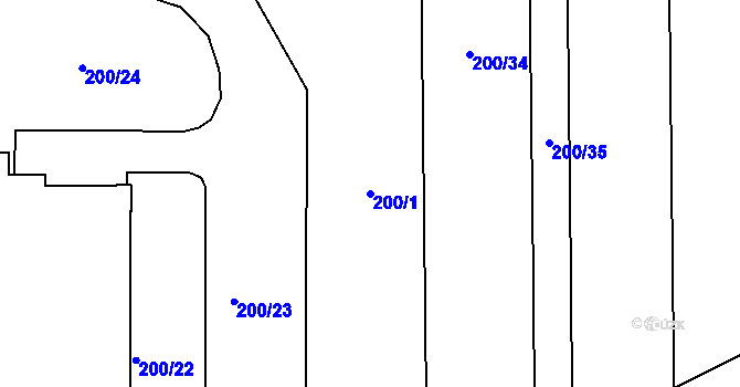 Parcela st. 200/1 v KÚ Hrabová, Katastrální mapa