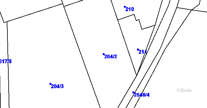 Parcela st. 204/2 v KÚ Hrabová, Katastrální mapa