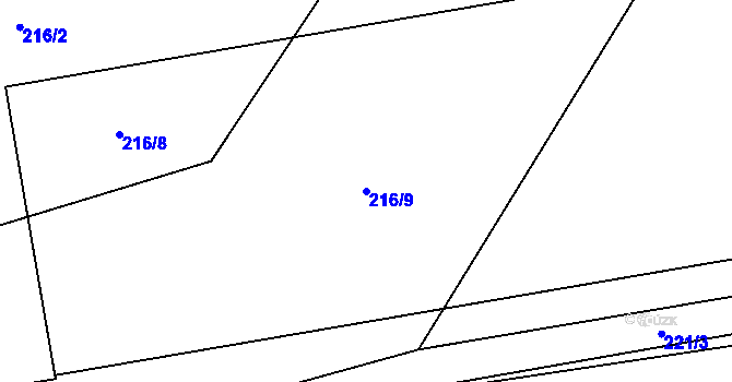 Parcela st. 216/9 v KÚ Hrabová, Katastrální mapa