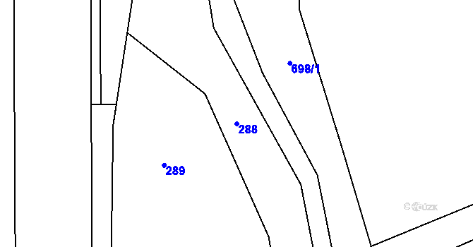 Parcela st. 288 v KÚ Hrabová, Katastrální mapa