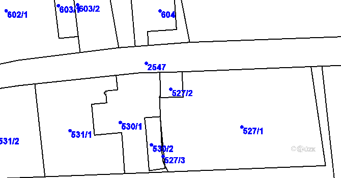 Parcela st. 527/2 v KÚ Hrabová, Katastrální mapa