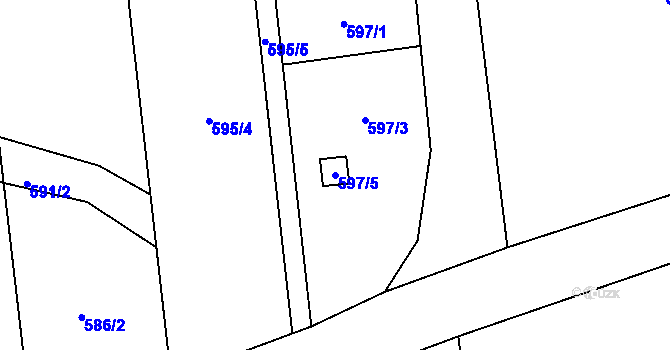 Parcela st. 597/5 v KÚ Hrabová, Katastrální mapa