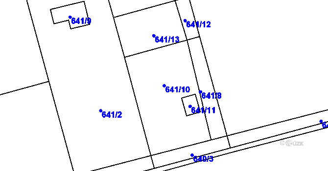 Parcela st. 641/10 v KÚ Hrabová, Katastrální mapa