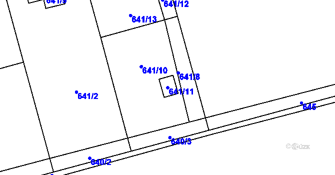 Parcela st. 641/11 v KÚ Hrabová, Katastrální mapa